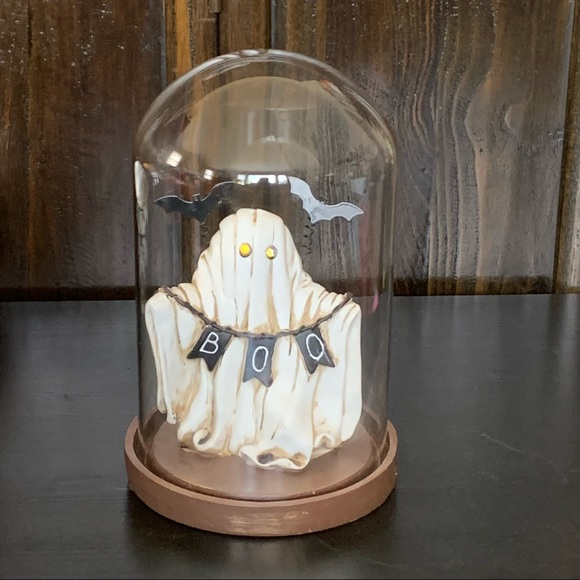 HTF - Glass Dome Ghost Cloche Light Up Halloween Decor - Boo Bats - Picture 3 of 13